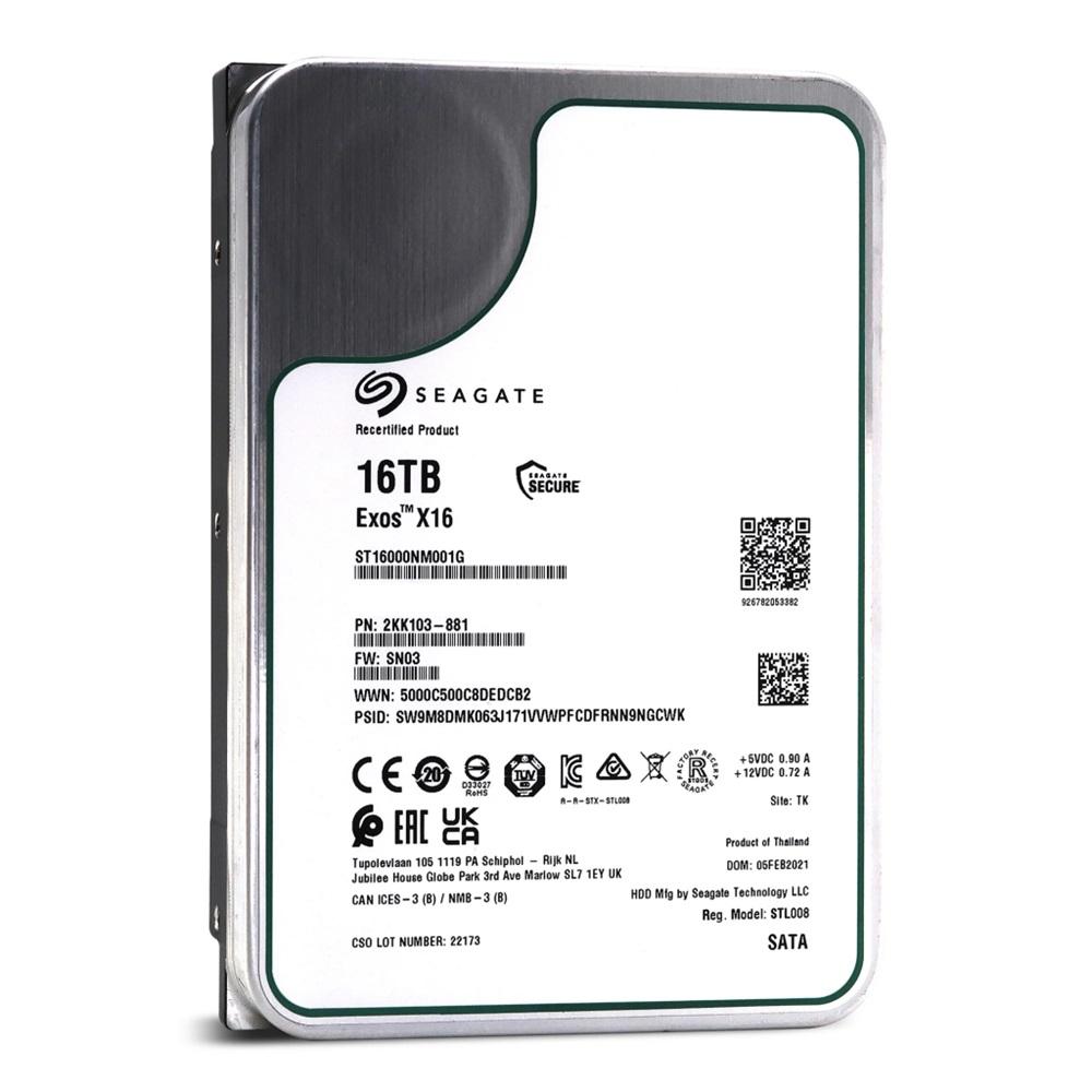 SEAGATE EXOS X16, ST16000NM001G, 3.5", 16TB, 256Mb, 7200 Rpm, 7/24 Enterprise, DATA CENTER-GÜVENLİK-NAS-SERVER, HDD