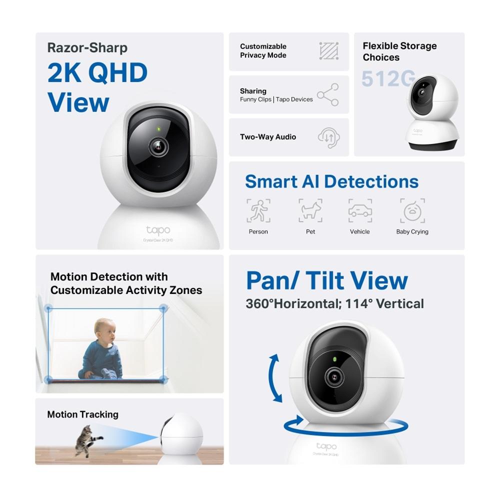 TP-LINK Tapo C220, 4,0Mpix, İç ve Dış Mekan, WiFi, 9Mt. Gece Görüşü, 360 Dönüş, İki Yönlü Ses Güvenlik Yapay Zeka Destekli Kamera