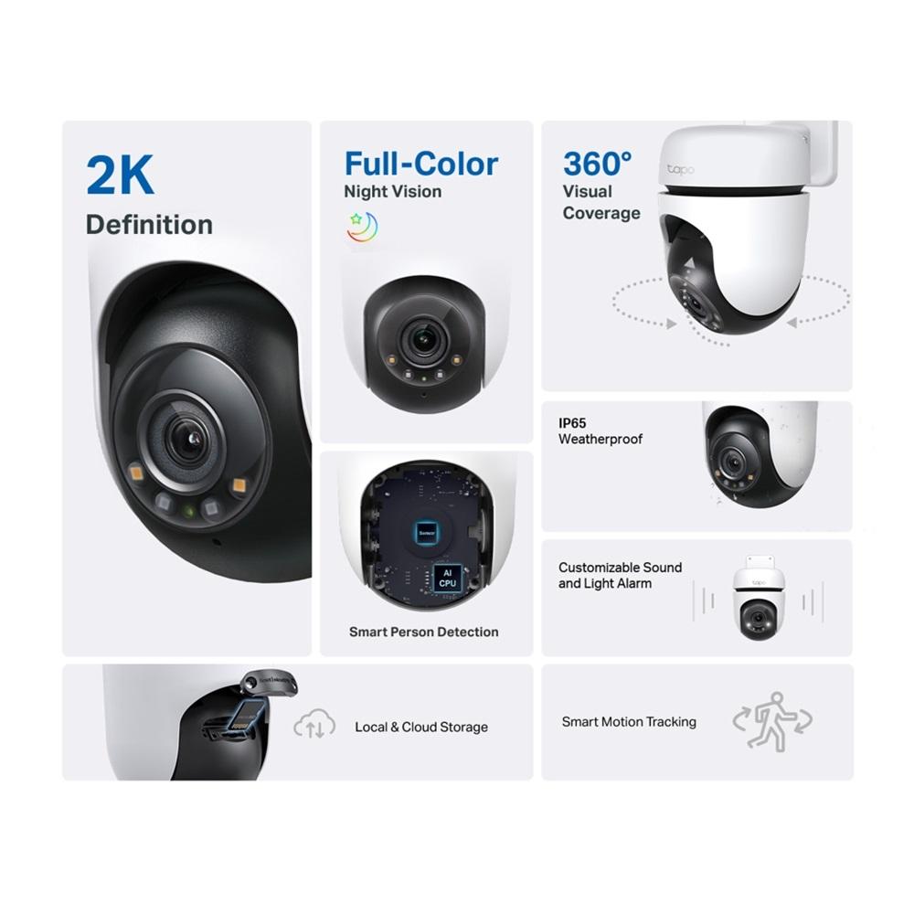 TP-LINK Tapo TC41 (C510W), 2K QHD, Yatay Dikey Dış Mekan, IP66, WiFi, Renkli Gece Görüşü, İki Yönlü Ses Güvenlik Kamerası
