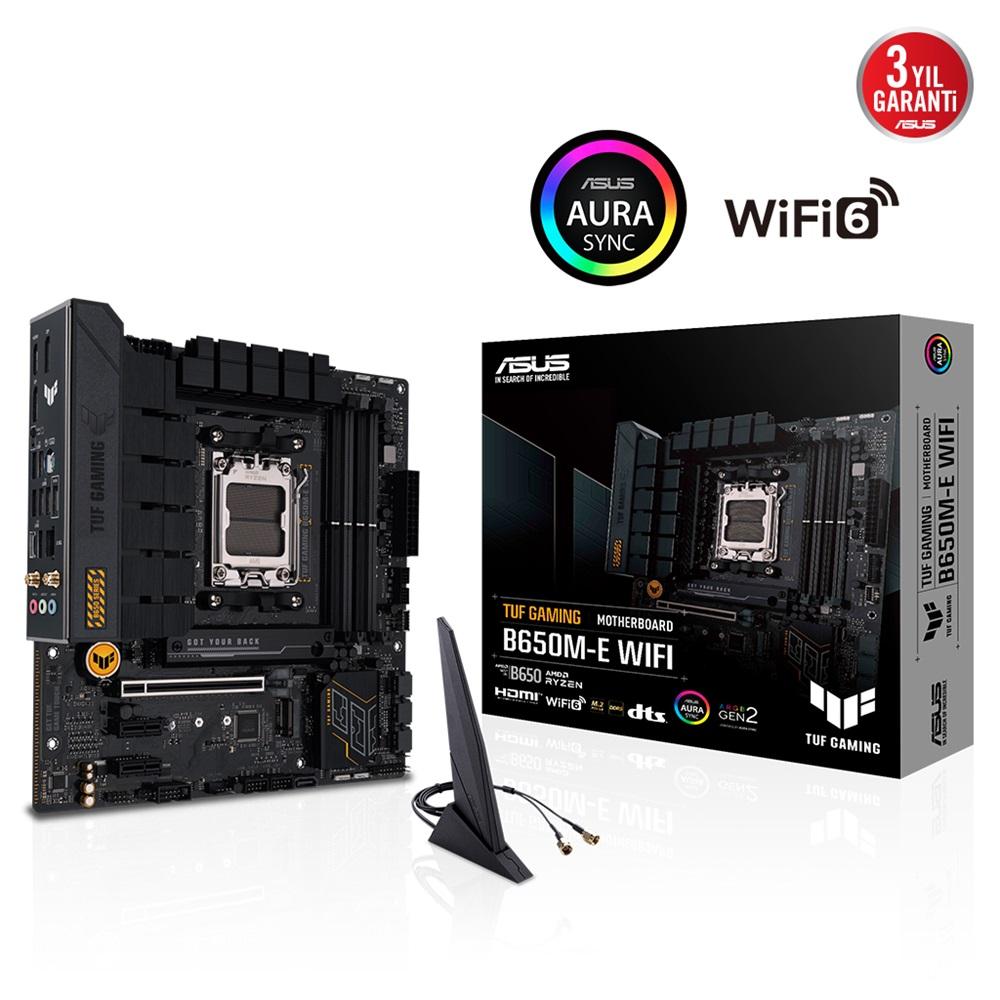 ASUS TUF GAMING B650M-E WIFI, 4xDDR5, 2x M.2, HDMI, DP, Type-C, Wi-Fi 6, Bluetooth v5.2, AMD Ryzen 7000 Serisi, AM5 Soket Anakart