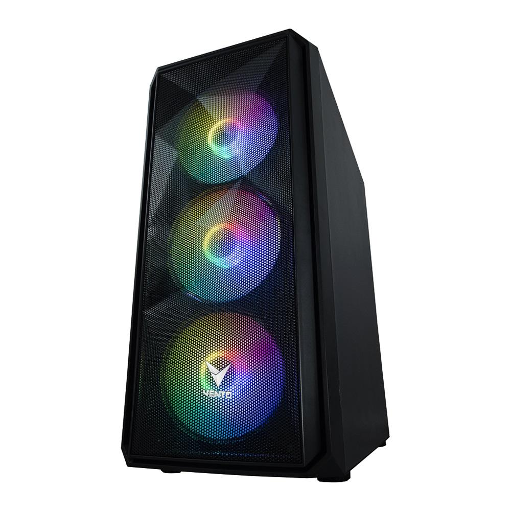VENTO VG10F Mid Tower, 500W Siyah, Temperli Cam, RGB, ATX GAMING KASA