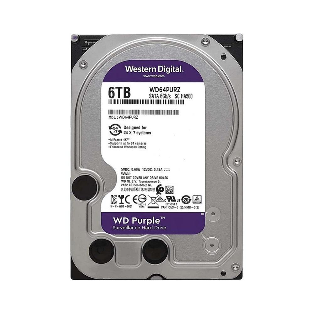 WD PURPLE, WD64PURZ, 3.5", 6TB, 256Mb, 5400 Rpm, 7/24 Güvenlik, HDD