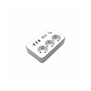 FLY 3406-01, 3 Soket, 3 USB, Akım Korumalı Priz, 2.1A, Anahtarlı, 2Mt Kablo, (Beyaz)