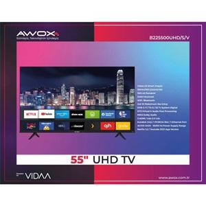 AWOX B225500UHD/S/V , 55" 139cm, 4K Ultra HD, Dahili Wi-Fi, Dahili Uydu Alıcılı, Smart Led Televizyon