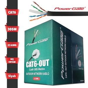POWERGATE CAT6-OUT-CCA, Outdoor (Dış Mekan), Polietilen, 23AWG 0.57mm, UTP, CAT6, CCA Kablo, 305m, Siyah