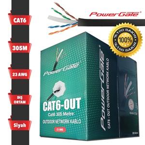 POWERGATE CAT6-OUT-COPPER, Outdoor (Dış Mekan), Polietilen, 23AWG 0.57mm, UTP, CAT6, %100 Bakır Kablo, 305m, Siyah