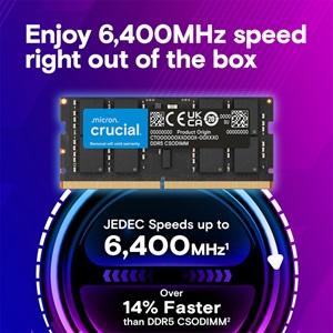 CRUCIAL CT16G64C52CS5, 16Gb, 6400Mhz, DDR5, CL52, SODIMM, Notebook RAM (By Micron)