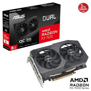 ASUS DUAL-RX7600-O8G-V2, 8Gb, 128Bit, GDDR6, 1xHDMI, 3xDP, GAMING Ekran Kartı