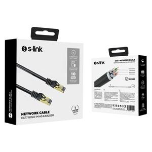 S-LINK MM-CAT701, CAT7, Patch, 1Mt, Gold Uçlu, FTP, CCA, Ağ Bağlantı Kablosu (Siyah)