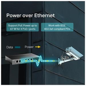 TP-LINK TL-SF1006P 6 Port, MegaBit, 4 Port PoE, 67W, Yönetilemez, Metal Kasalı Switch