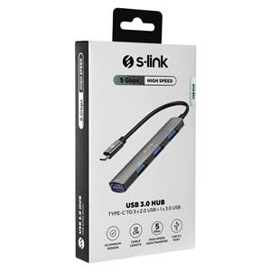 S-LINK SW-U324, Type-C to 3xUSB 2.0, 1xUSB3.0, Metal, USB HUB