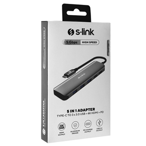 S-LINK SWV-USBC030, Type-C to HDMI, 3xUSB3.0, 1xPD Metal, USB HUB ve Çevirici