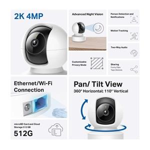 TP-LINK Tapo C222, 4,0Mpix, İç ve Dış Mekan, Wifi-Ethernet, 12Mt. Gece Görüşü, 360 Dönüş, Dikey ve Yatay Hareket, İki Yönlü Ses, Yapay Zeka Destekli Güvenlik Kamerası