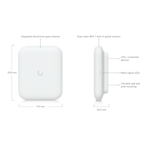 UBIQUITI UAP-U7-PRO-Outdoor, UniFi, Triple Band, 5765Mbps, Wifi6, Tavan Tipi, Access Point (Poe Adaptör Çıkmaz)