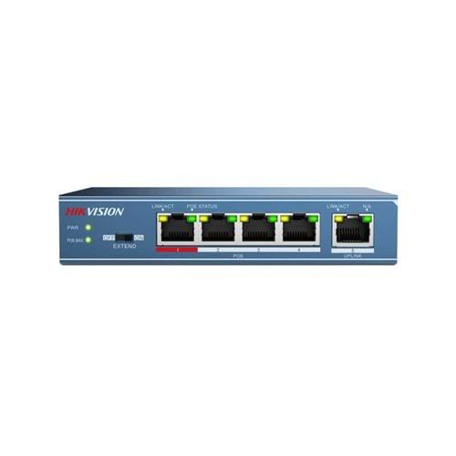 HIKVISION DS-3E0105P-E/M, 5 Port, Megabit, 4 Port PoE, 38W, +1 Port MegabBit Uplink, Yönetilemez, Masaüstü Switch