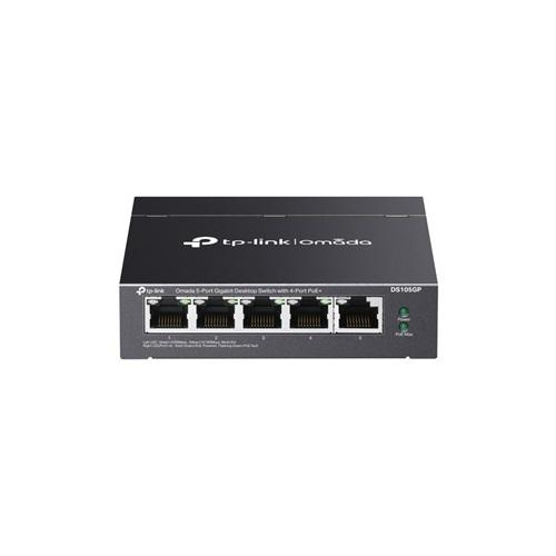 OMADA DS105GP, 5 Port Gigabit, 4 Port Gigabit PoE+, 65W, Yönetilemez, Masaüstü/Vesa Metal Kasa Sessiz Switch