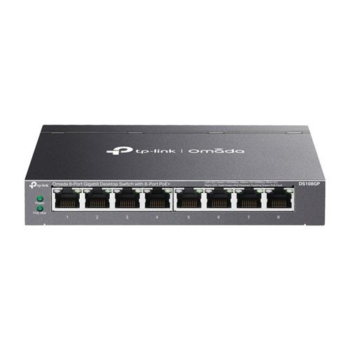OMADA DS108GP, 8 Port Gigabit, 8 Port Gigabit PoE+, 65W, Yönetilemez, Masaüstü/Vesa Metal Kasa Sessiz Switch