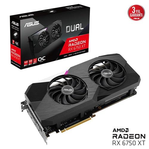 ASUS DUAL-RX6750XT-O12G, 12Gb, 192Bit, GDDR6, 1xHDMI, 3xDP, GAMING Ekran Kartı