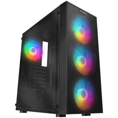 EVEREST FACED-V1, Mesh, Power YOK, 4x12cm Sabit Rainbow Fan, Temperli Cam Yan Panel, ATX, GAMING KASA