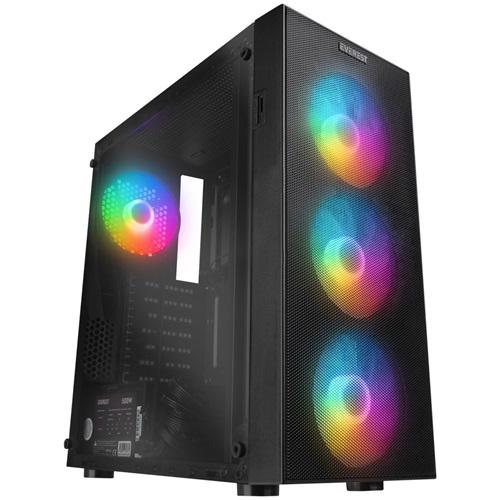 EVEREST FACED-V3, Mesh, 500W, 4x12cm Sabit Rainbow Fan, Temperli Cam Yan Panel, ATX, GAMING KASA