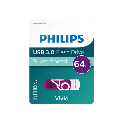 PHILIPS FM64FD00B, 64GB, USB 3.0, Vivid, Mor, Flash Disk