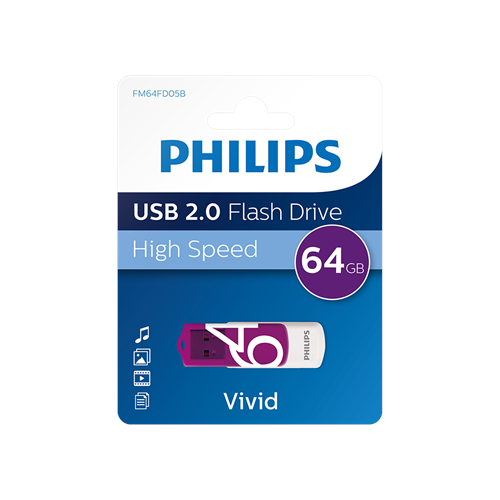 PHILIPS FM64FD05B, 64GB, USB 2.0, Vivid, Mor, Flash Disk