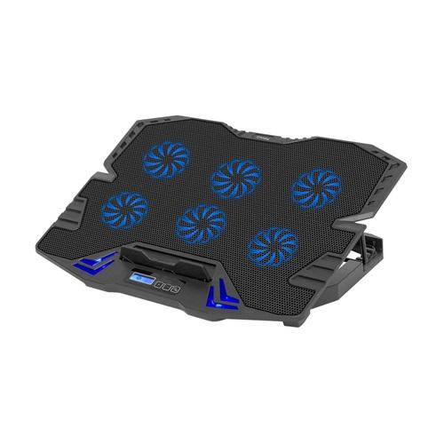 FRISBY FNC-5235ST 6 adet x 7cm Fan, 10"-15.6" Gaming Notebook Soğutucu, 5 Kademeli Stand, 3 Farklı Program, Ayarlanabilir Hız, Mavi Ledli (Siyah)