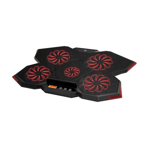 FRISBY FNC-5255B (4x14cm 1x7cm) 5 adet Fan, 10"-17" Gaming Notebook Soğutucu, Ayarlanabilir Hız, 3 Kademeli Stand, Kırmızı Ledli (Siyah)