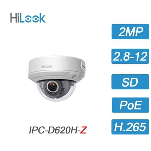 HILOOK IPC-D620H-Z, 2Mpix, 2,8-12mm Motorize Lens, H265+,30Mt Gece Görüşü, PoE, IP67, IK10, Dome, IP Kamera
