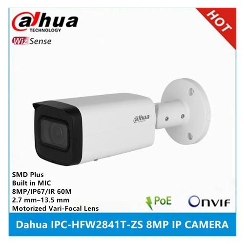 DAHUA IPC-HFW2841T-ZAS-27135 8Mpix, 2,7-13,5mm Motoriz Lens, H265+, 80Mt Gece Görüşü, Dahili Mikrofon, Starlight, IP67, PoE Bullet IP Kamera