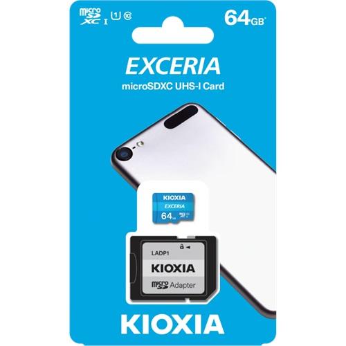 KIOXIA 64GB Exceria, LMEX1L064GG2, UHS-1, CL10, 100Mb/s, MicroSD Kart Bellek (SD Adaptörlü)