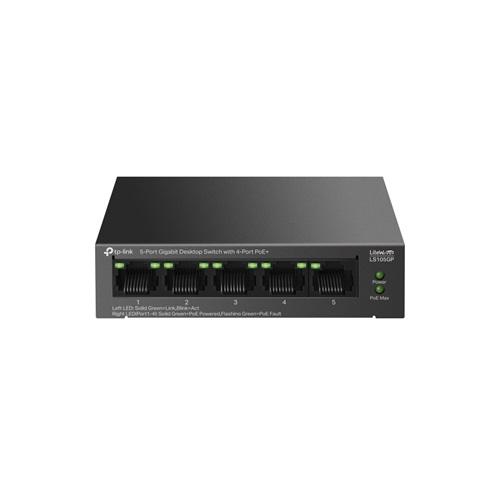 TP-LINK LS105GP, Green Tech, 5 Port, GigaBit, 4 Port POE, Metal Kasa, 65W, Yönetilemez, Masaüstü Switch