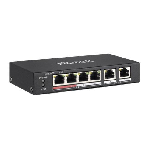 HILOOK NS-0106P-35(B), 5 Port, Megabit, 4 Port PoE, 60W, +2 Port Megabit Uplink, Long Range 250Metre, Yönetilemez, Masaüstü Switch