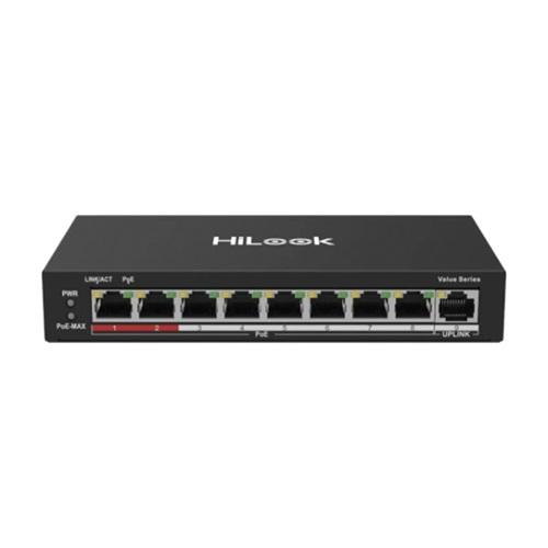 HILOOK NS-0109P-60(B), 8 Port, Megabit, 8 Port PoE, 60W, +1 Port Megabit Uplink, Long Range 250Metre, Yönetilemez, Masaüstü Switch