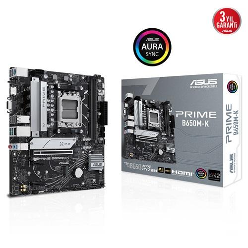 ASUS PRIME B650M-K, 2xDDR5, 2x M.2, D-SUB, HDMI, AMD Ryzen 7000 Serisi, AM5 Soket Anakart