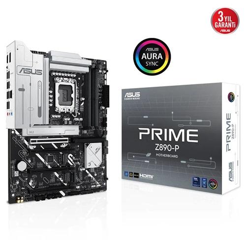 ASUS PRIME Z890-P, 7600MHz, 4xDDR5 4x M.2, HDMI, DP, Type-C, Intel Core Ultra CPU(Seri 2), LGA1851 Soket Anakart