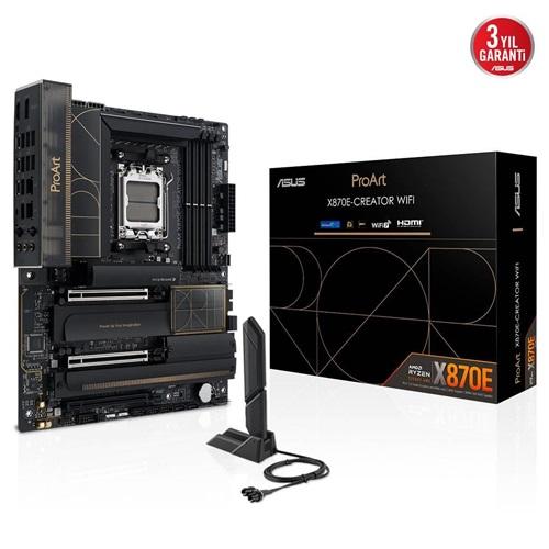 ASUS PROART X870E-CREATOR WIFI, 4xDDR5, 4xM.2, HDMI, DP, Type-C, PCIe 5.0, Wi-Fi 7, Bluetooth v5.4, AMD Ryzen 9000-8000 ve 7000 Serisi, AM5 Soket Anakart