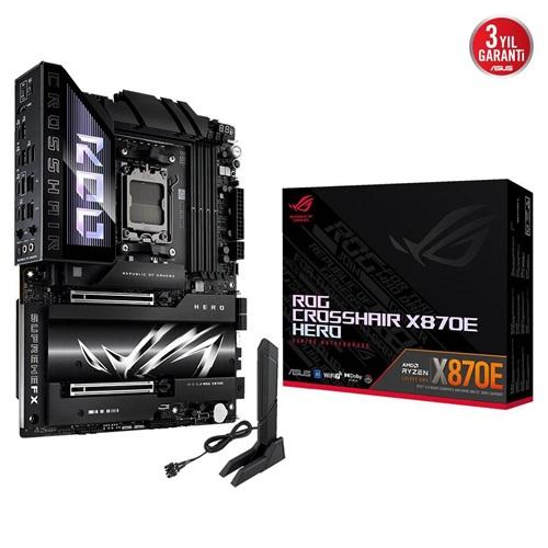 ASUS ROG CROSSHAIR X870E HERO, 4xDDR5, 5xM.2, HDMI, DP, Type-C, PCIe 5.0, 2xWi-Fi 7, Bluetooth v5.4, AMD Ryzen 9000-8000 ve 7000 Serisi, AM5 Soket Anakart