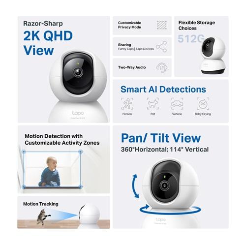 TP-LINK Tapo C220, 4,0Mpix, İç ve Dış Mekan, WiFi, 9Mt. Gece Görüşü, 360 Dönüş, İki Yönlü Ses Güvenlik Yapay Zeka Destekli Kamera