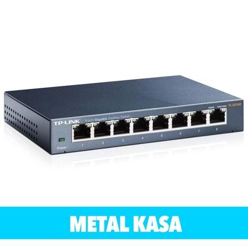 TP-LINK TL-SG108, 8 Port, GigaBit, Metal Kasa, Yönetilemez, Masaüstü Switch