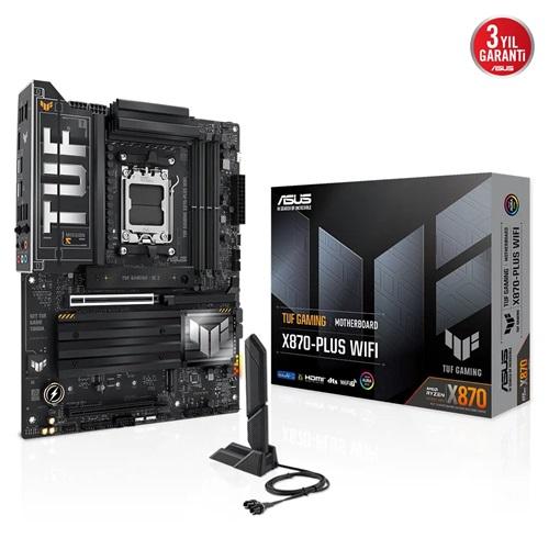 ASUS TUF GAMING X870-PLUS WIFI, 4xDDR5, 4xM.2, HDMI, DP, Type-C, Wi-Fi 7, Bluetooth v5.4, AMD Ryzen 9000-8000 ve 7000 Serisi, AM5 Soket Anakart