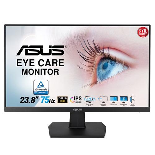 ASUS VA24EHE 23.8" 5ms, 75Hz, Full HD, DP, HDMI, D-Sub, Çerçevesiz Tasarım, Düşük Mavi Işık, FreeSync, VA Panel Monitör